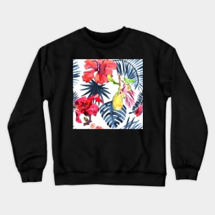 Watercolor tropical leaves and plants. Hand painted jungle greenery background Crewneck Sweatshirt